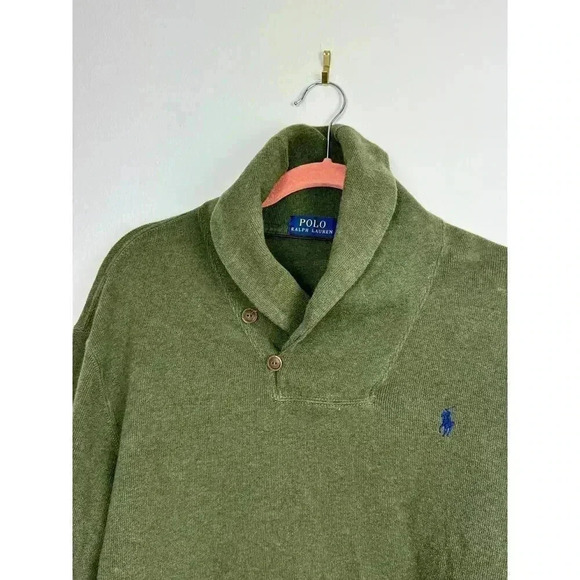 Polo Ralph Lauren Mens Shawl Neck Cotton Sweater Dark Green Size Large - Picture 6 of 10